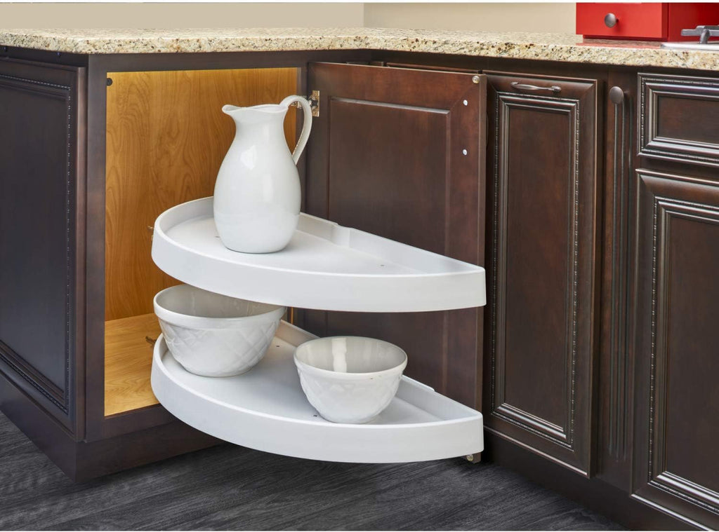 White 31-Inch Polymer 2-Tier Lazy Susan Kitchen Cabinet Organizer Q895562