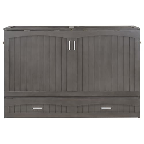 Queen Size Wood Murphy Bed with Charging Station and Storage Drawer G772388
