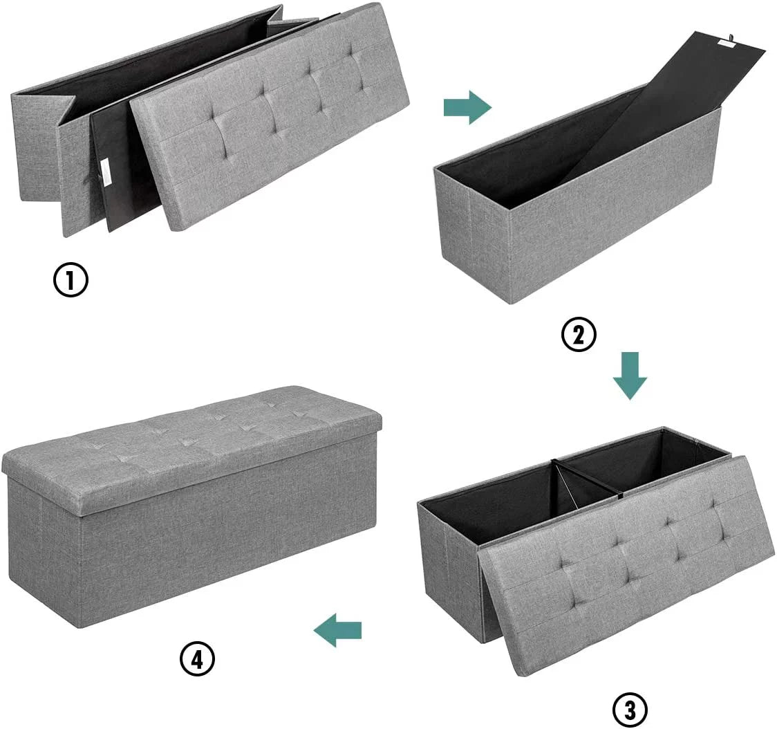 Light Gray Folding Storage Ottoman Bench P395