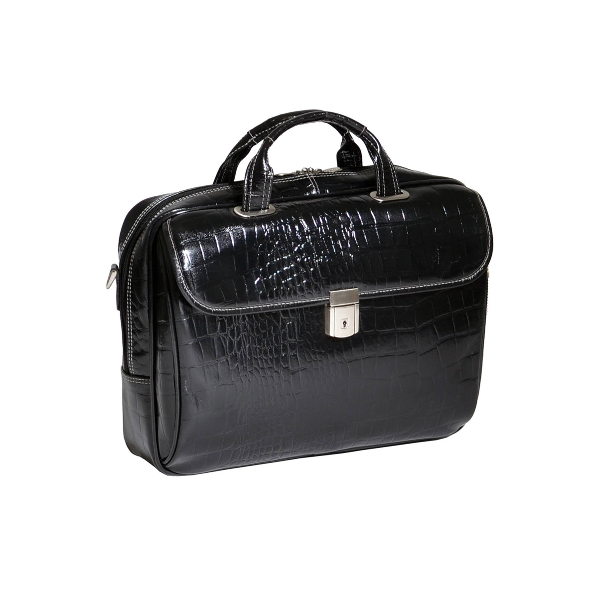 Black Leather Large Ladies Laptop Brief Y667