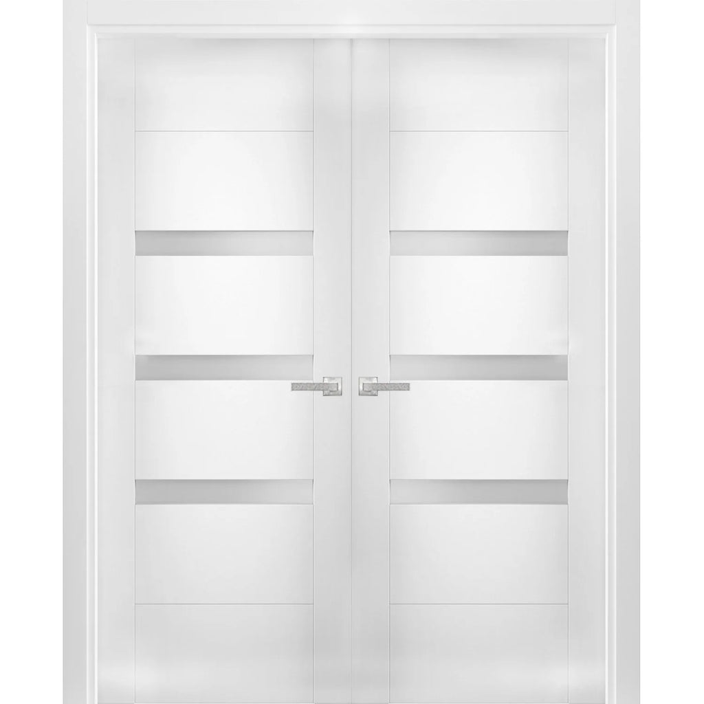 Solid French Double Doors 48 x 80 inches Opaque Glass Wood Solid Panel Frame W86501