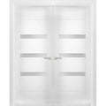 Solid French Double Doors 48 x 80 inches Opaque Glass Wood Solid Panel Frame W86501