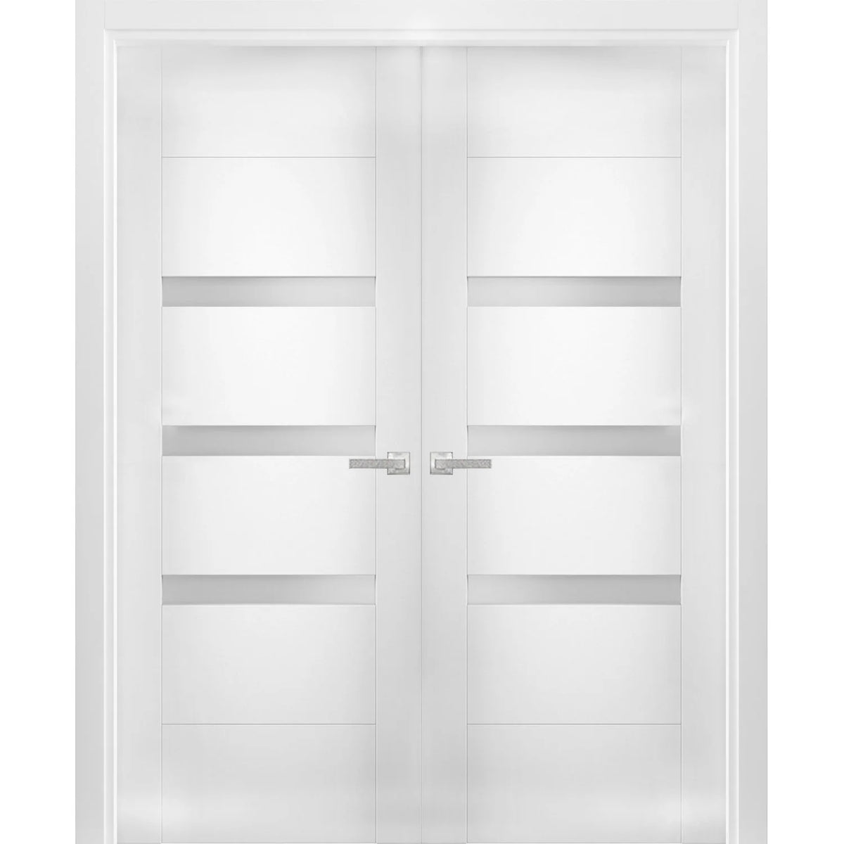 Solid French Double Doors 48 x 80 inches Opaque Glass Wood Solid Panel Frame W86501