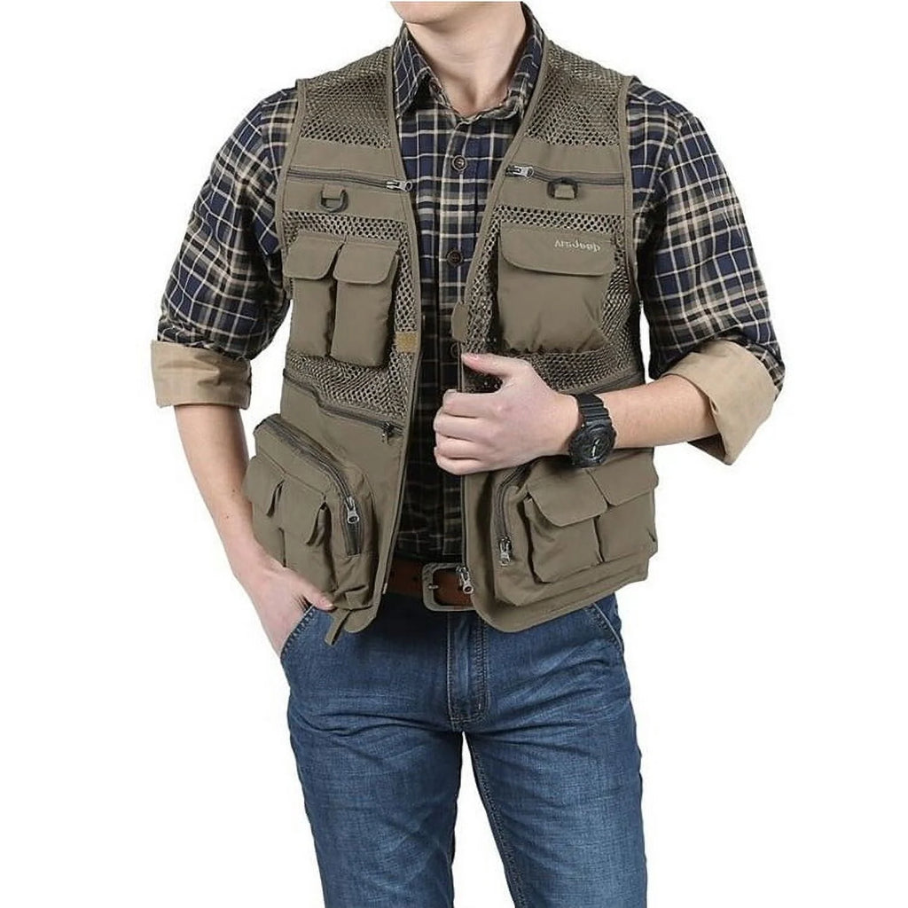 Black XL Mesh 16 Pockets Fishing Hiking Vest E6386