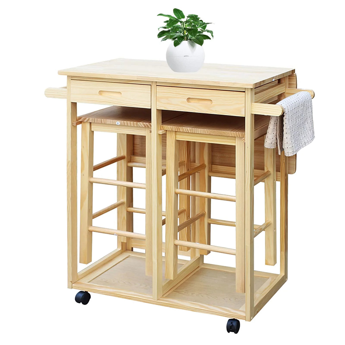 Drop Leaf Table, Rolling Kitchen Tables, Dining Table Set for 2, Natural Z6046