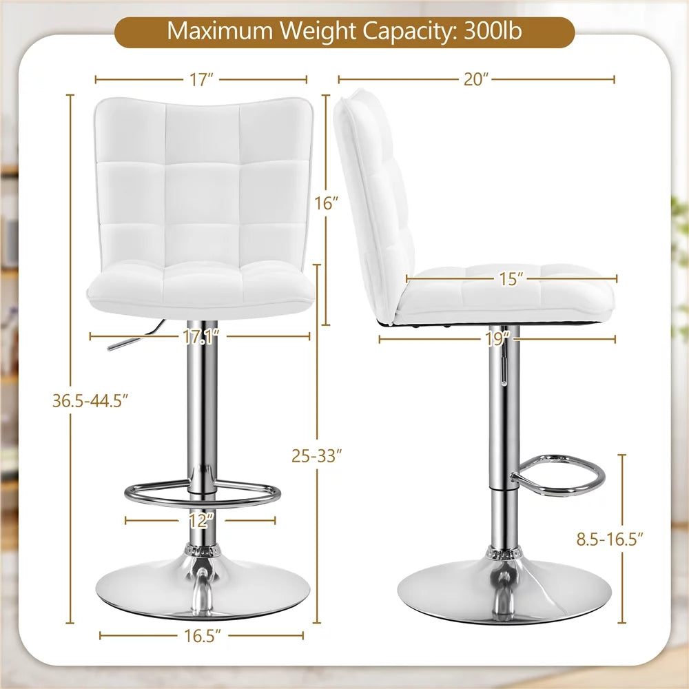 Adjustable Faux Leather Swivel Bar Stool with Backrest, White Y300