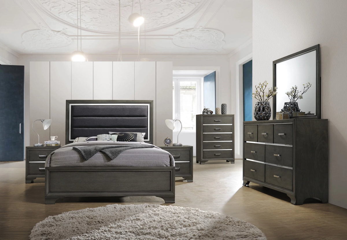 5 Piece Queen Size Gray Wood Bedroom Set H144976