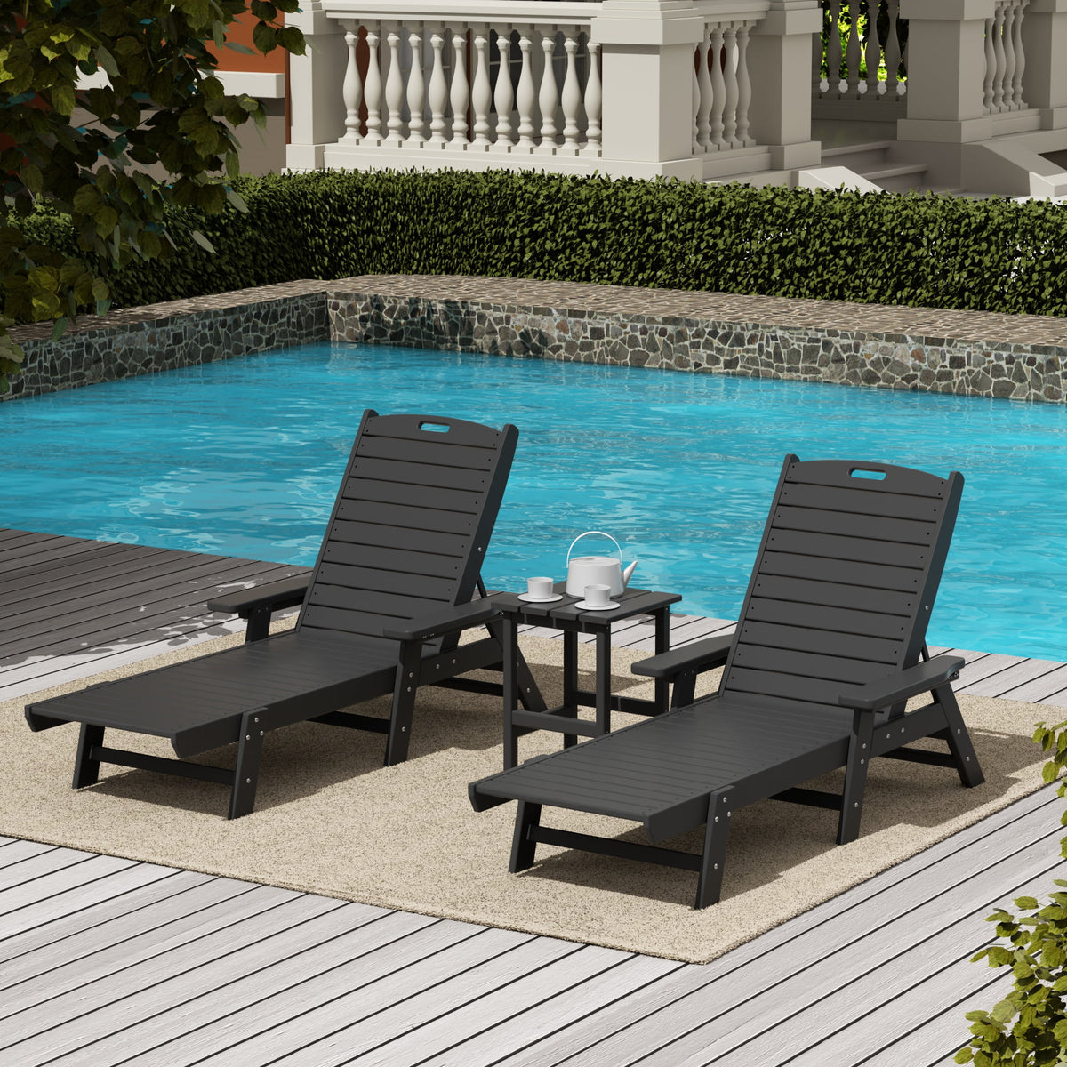 Gray 3-Piece Adirondack Chaise Lounge with Side Table Set Q12274