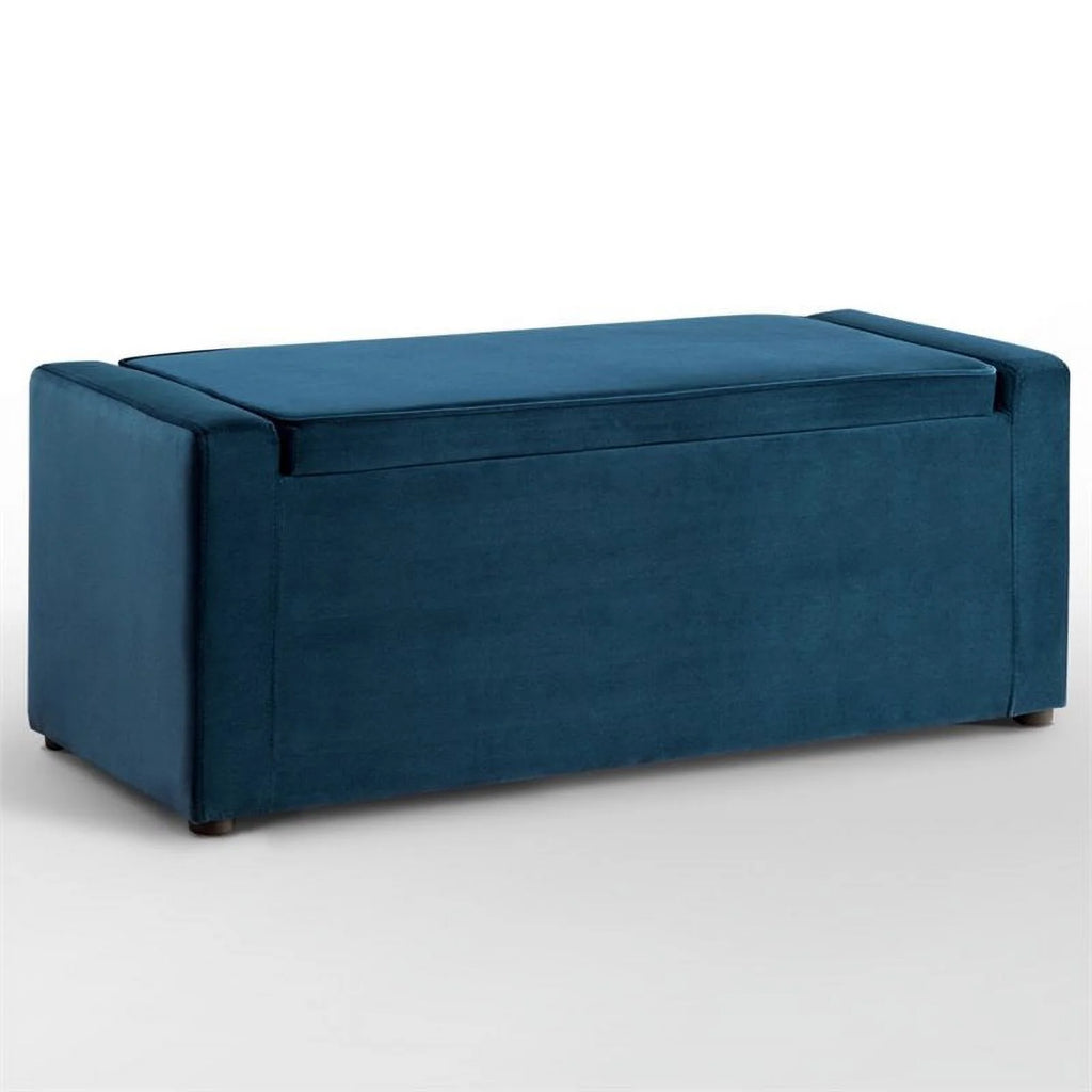Blue Velvet Upholstered Bench with Shoe Storage M3366