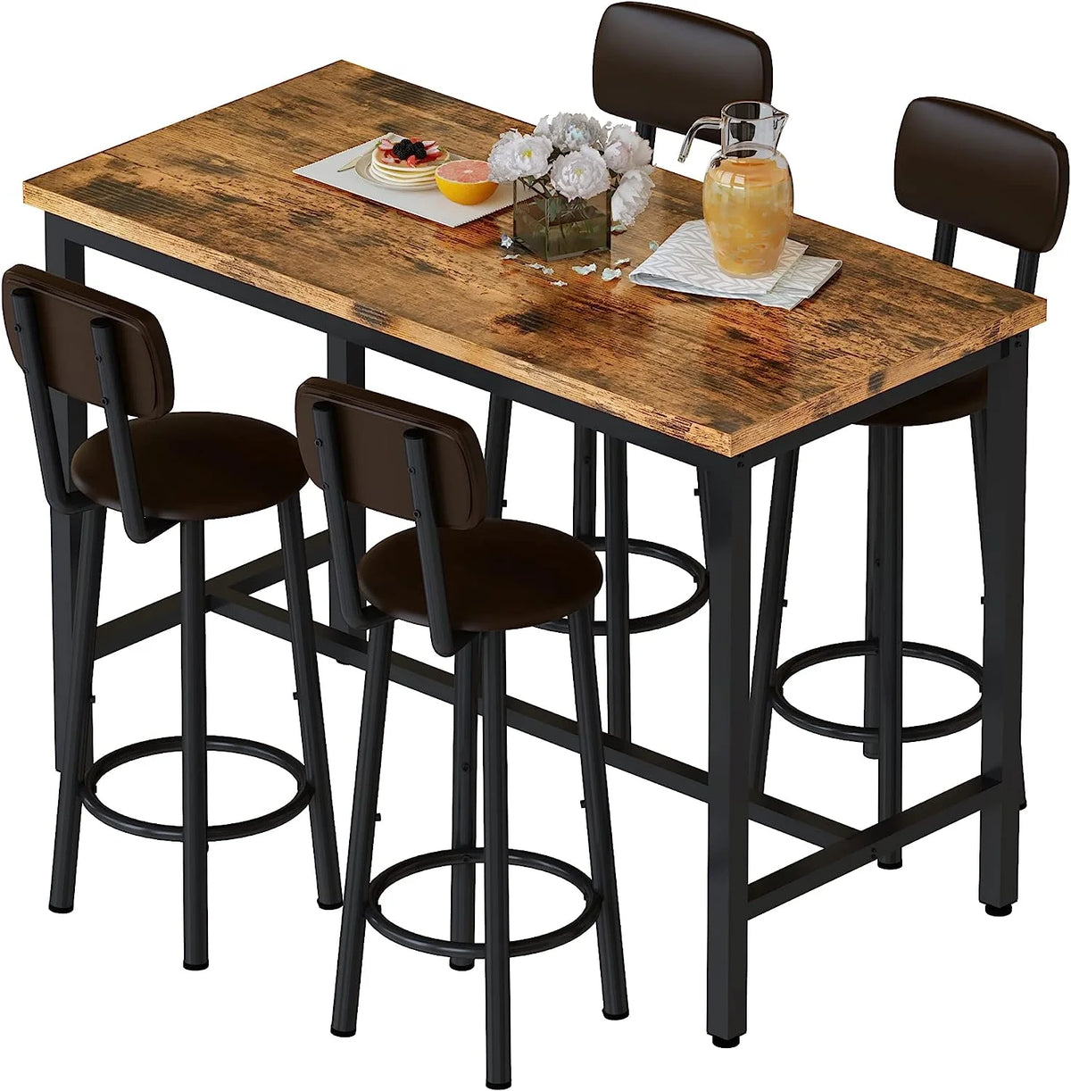 Faux Wooden 5-Piece Table Set with 4 Upholstered Chairs J42347