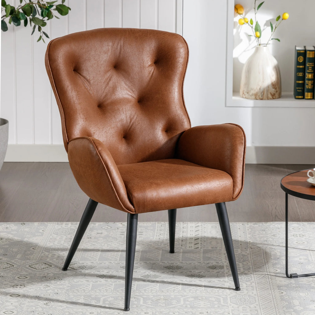 Faux Leather High Back Accent Chair with Metal Legs L688