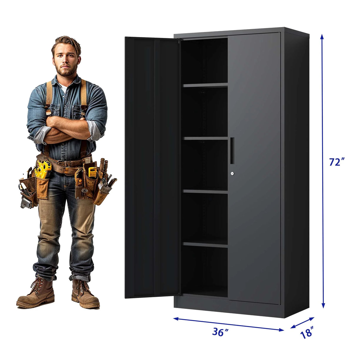 Black Metal Locking Storage Cabinet with 4 Shelves F2550