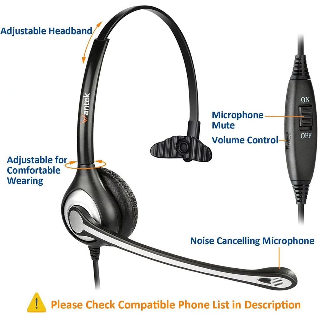Corded Telephone Headset with Noise Canceling Mic J701801