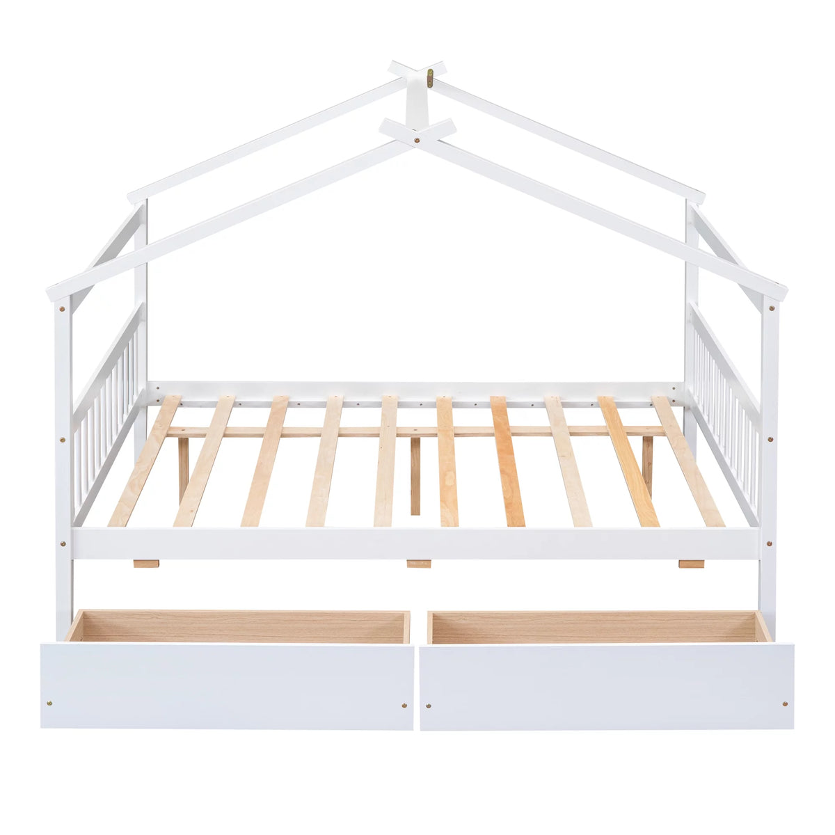 Full Size White Wooden House Bed with Drawers U67742