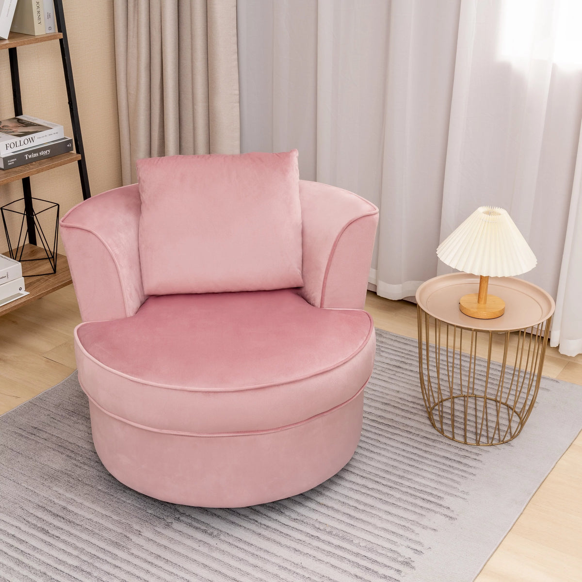 32" Wide Beige Swivel Barrel Chair R998