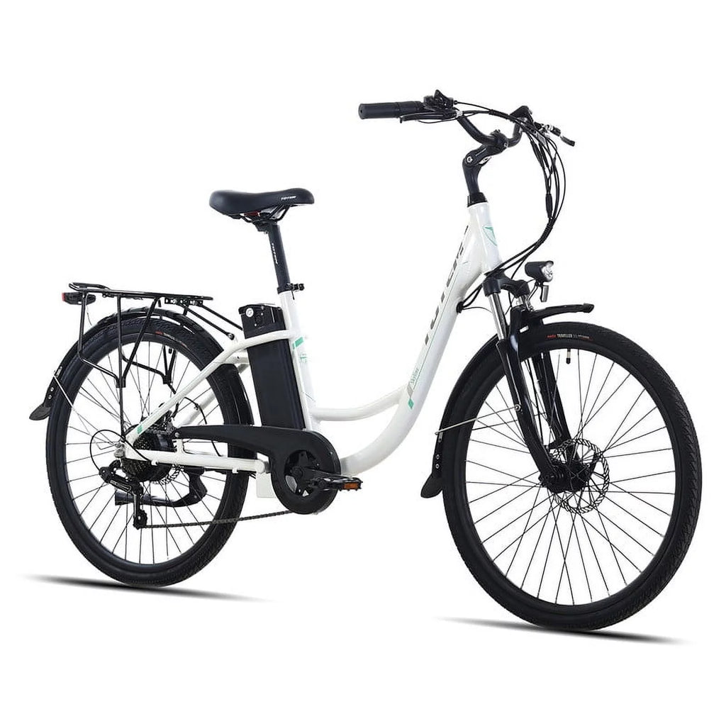 White 26” 350W Electric Bike with Removable Battery B481