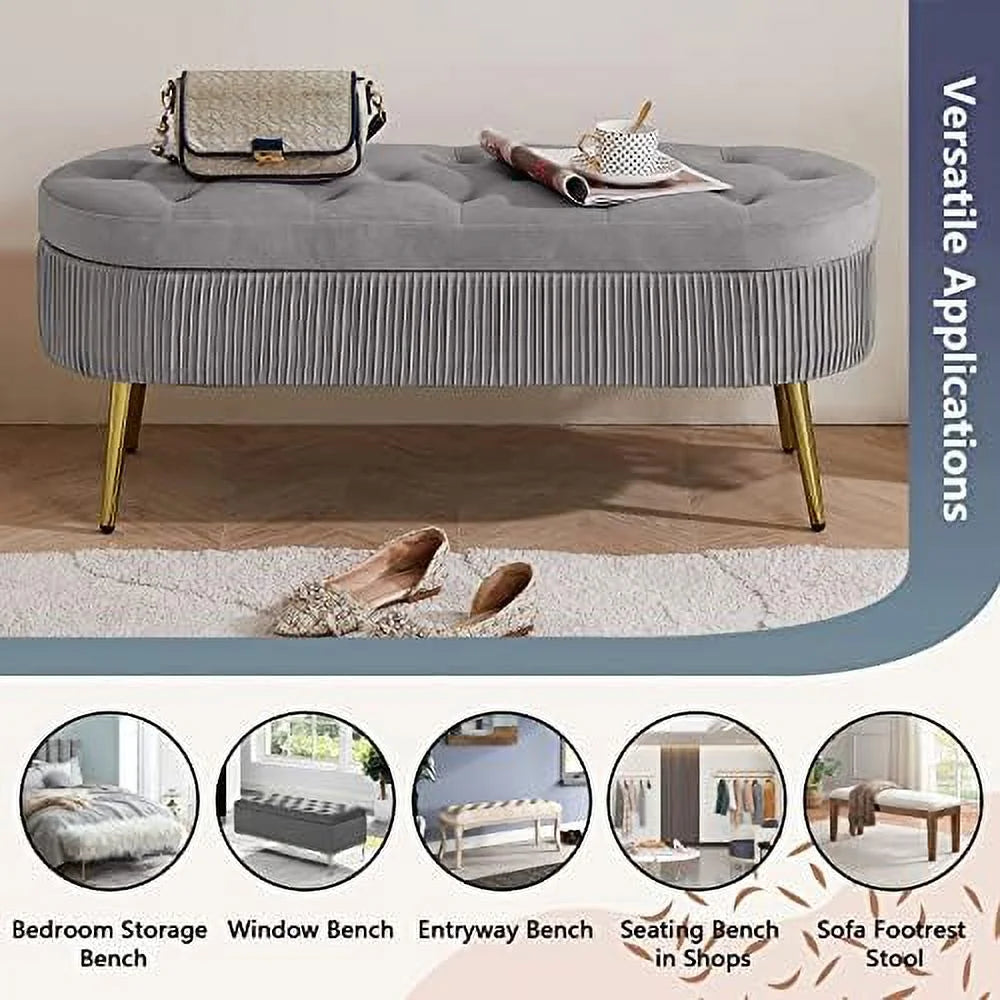 Faux Fur Ottoman Bench with Golden Metal Legs B621532