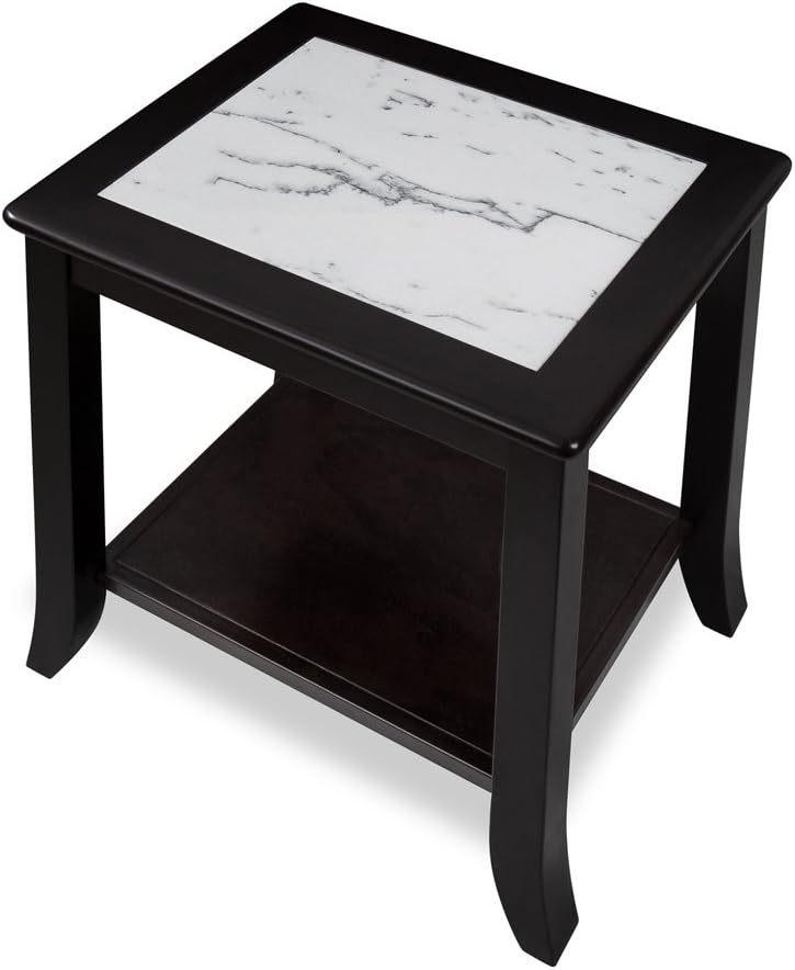 White/Black Marble Top Solid Wood Edge End Table D9586