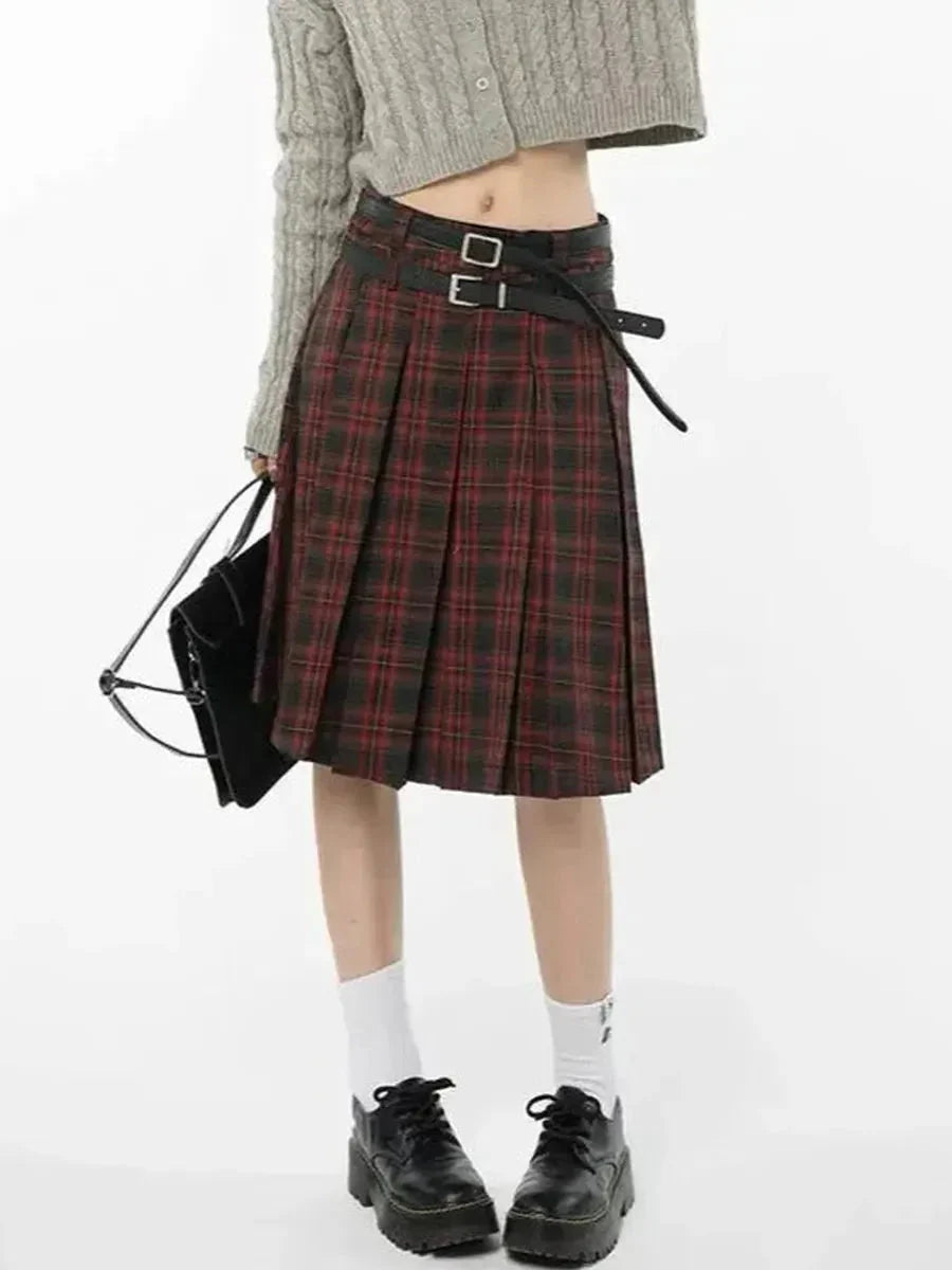 Dark Red Checkerboard Skirt A884