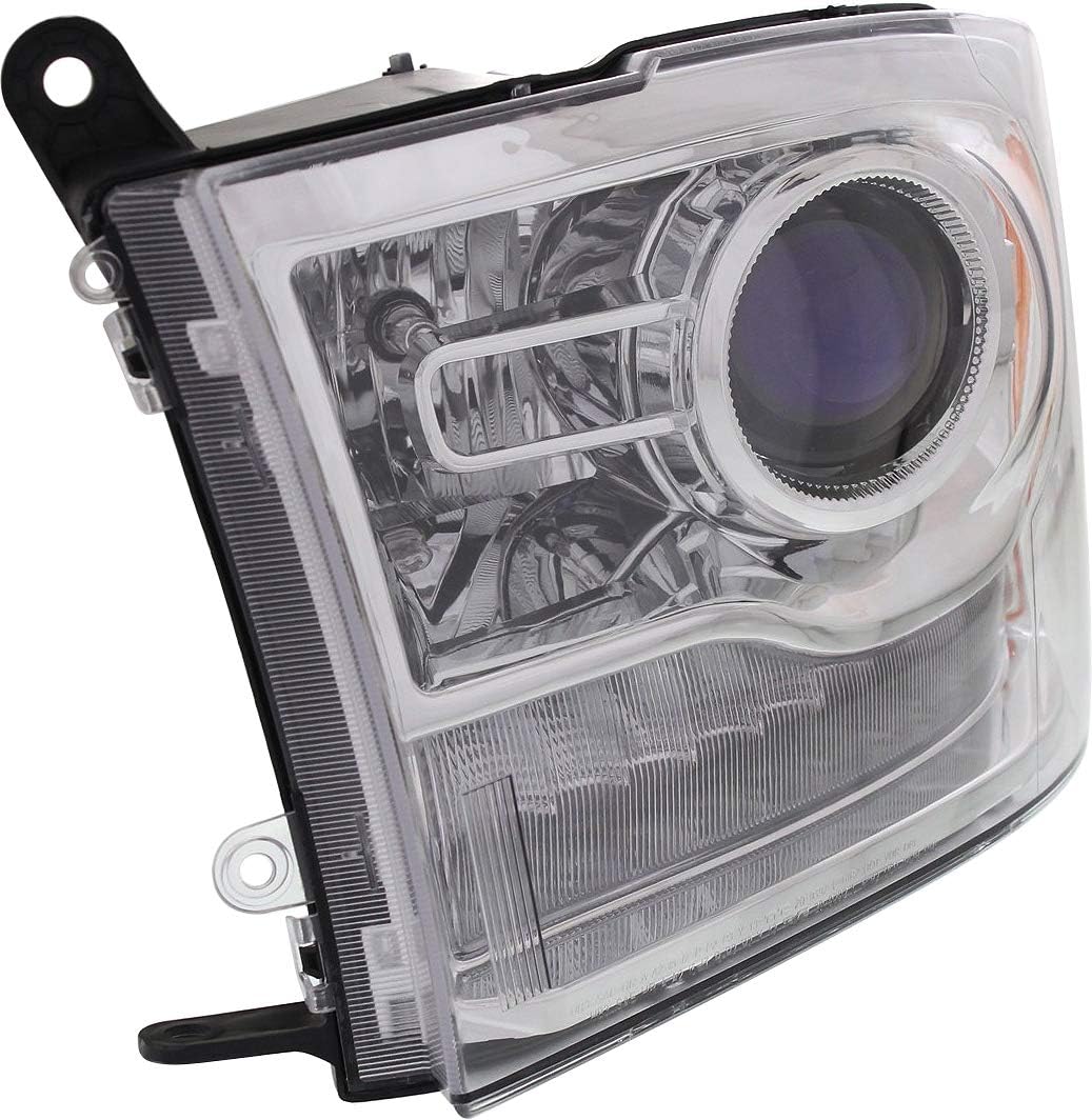 Headlight Assembly Compatible with 2013-2018 Ram 1500 2500 3500 Halogen Projector Type Chrome Driver Side S815
