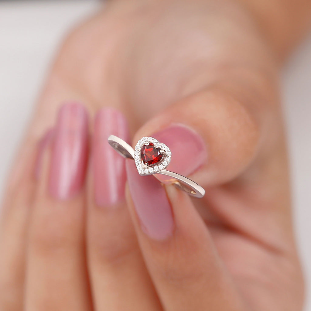 Heart Promise Ring with Diamond Halo, 925 Sterling Silver A744815