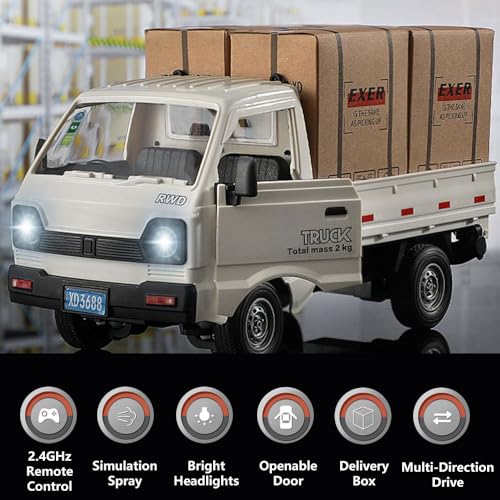 Remote Control Car 1:16 Scale RC Pickup Truck 2.4GHz All Terrain with Spray & Light 3 Batteries White N106