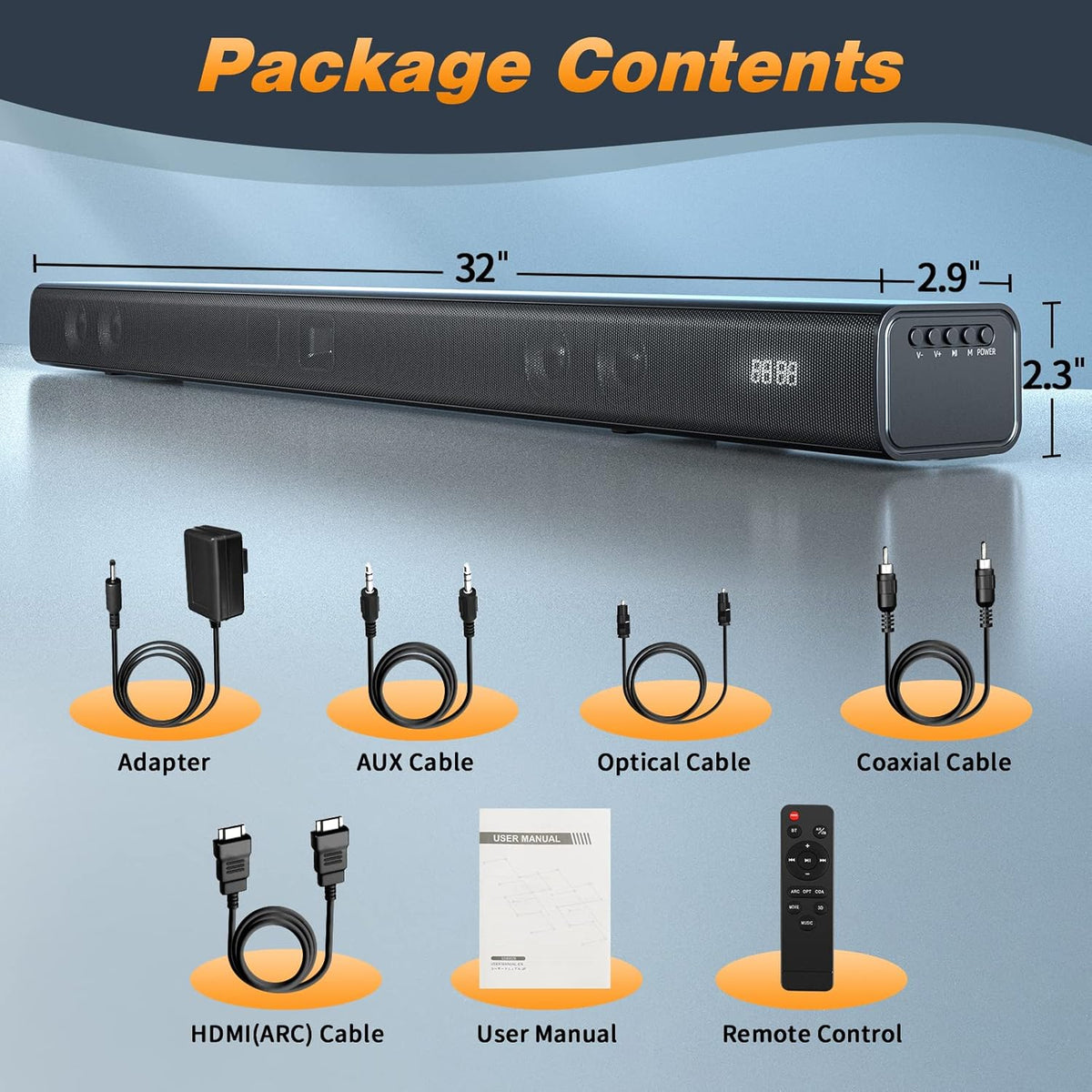 Soundbar 32 Inch with 3 Equalizer Modes, HDMI, Remote Control, 5.0 Bluetooth I394