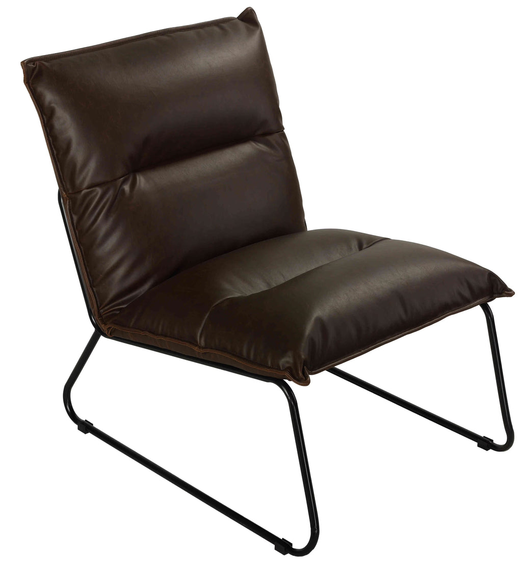 Distressed Brown Faux Leather Accent Chair with Black Metal Legs H983393