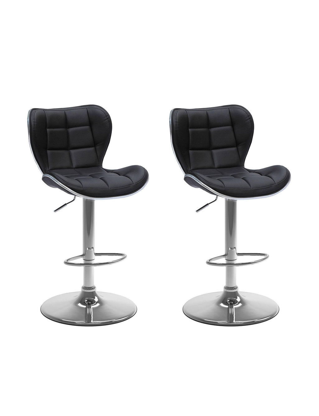 Adjustable Barstool in Black Bonded Leather, Set of 2 H406713