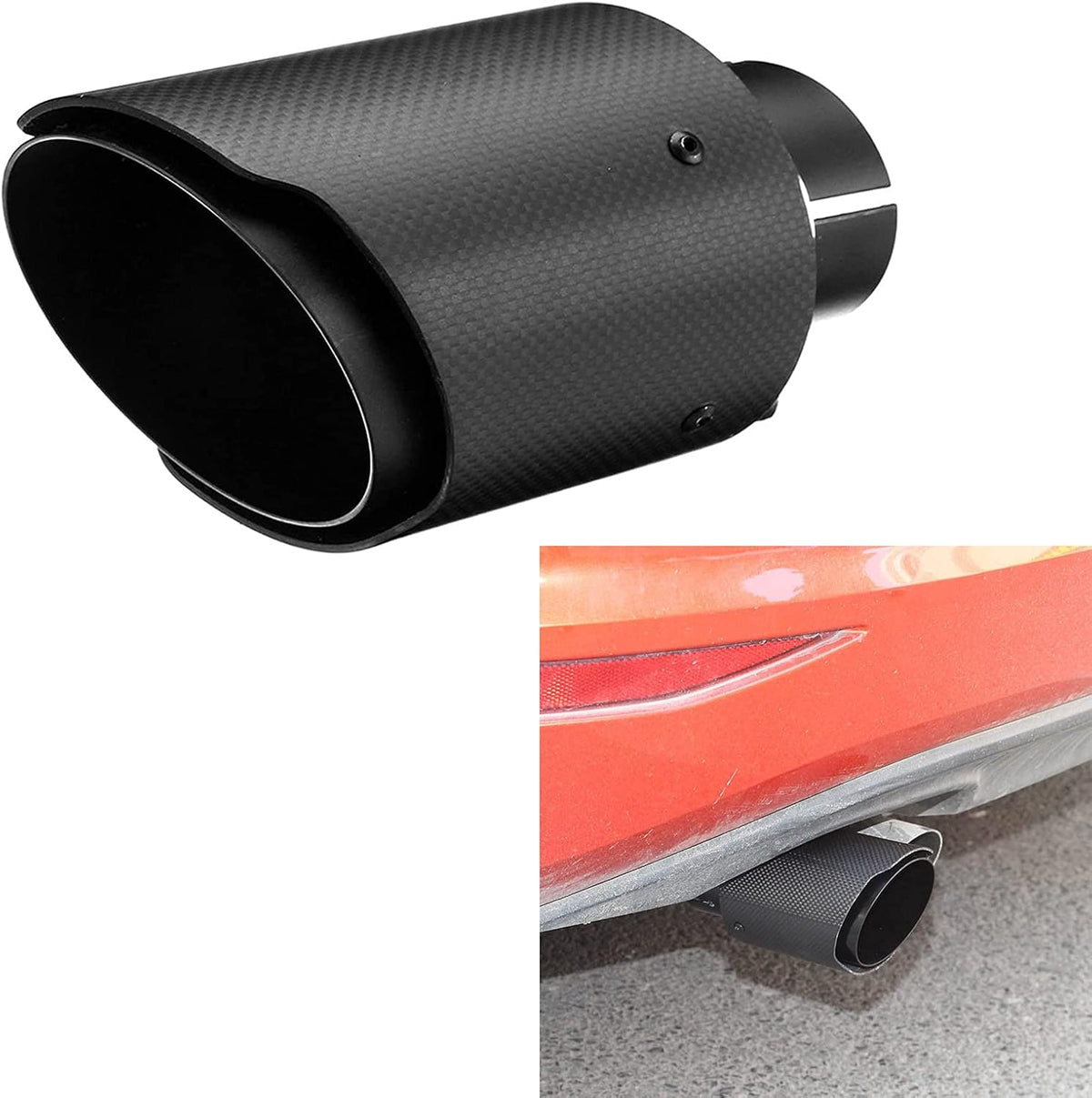 2.5" Inlet 63mm Exhaust Tips Stainless Steel and Glossy Carbon Fiber Car Exhaust Tip, 3.5" Outlet Matt All Black Pack of 2 I5433