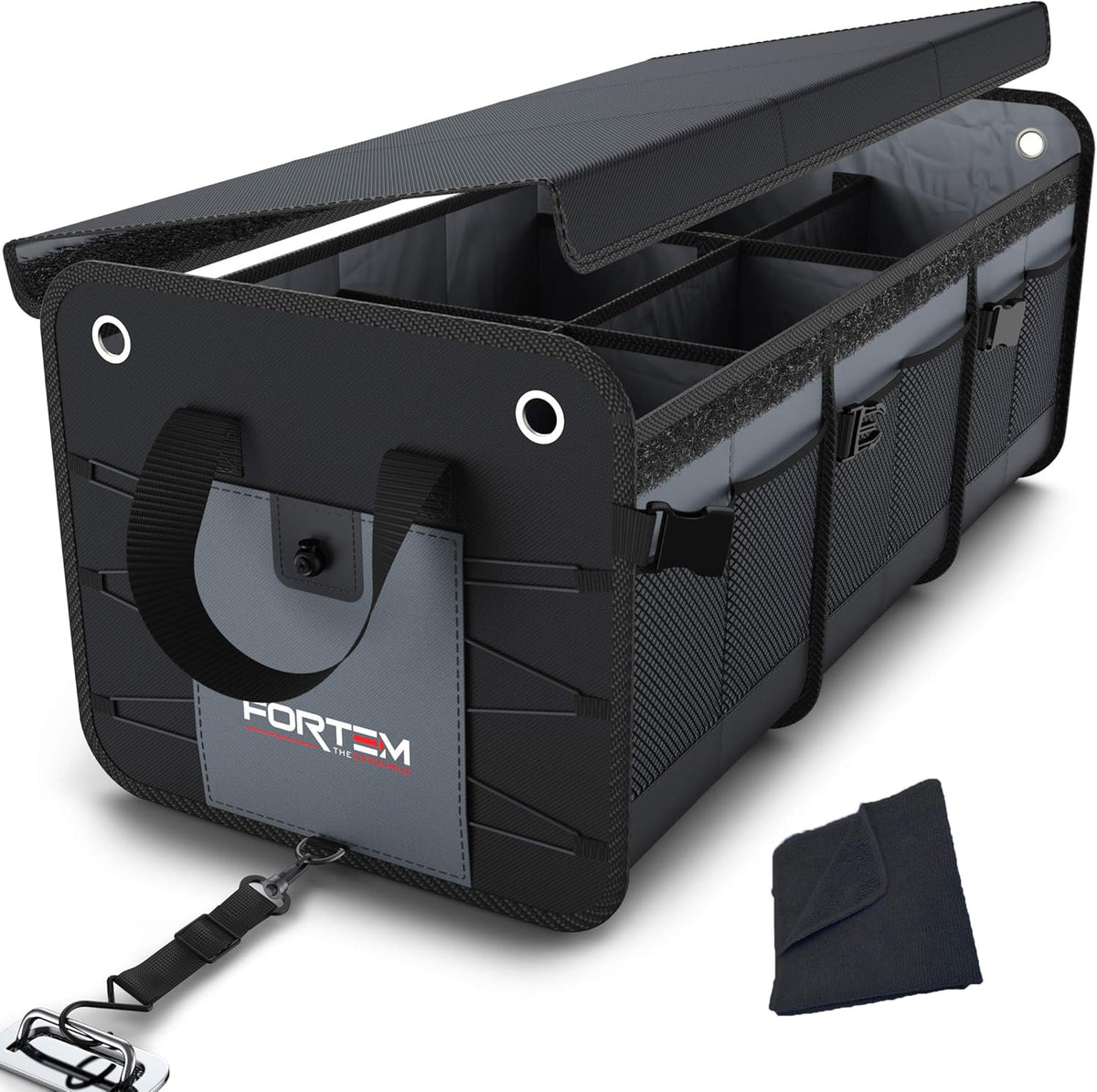 Black Collapsible Car Trunk Organizer with Cover W2372