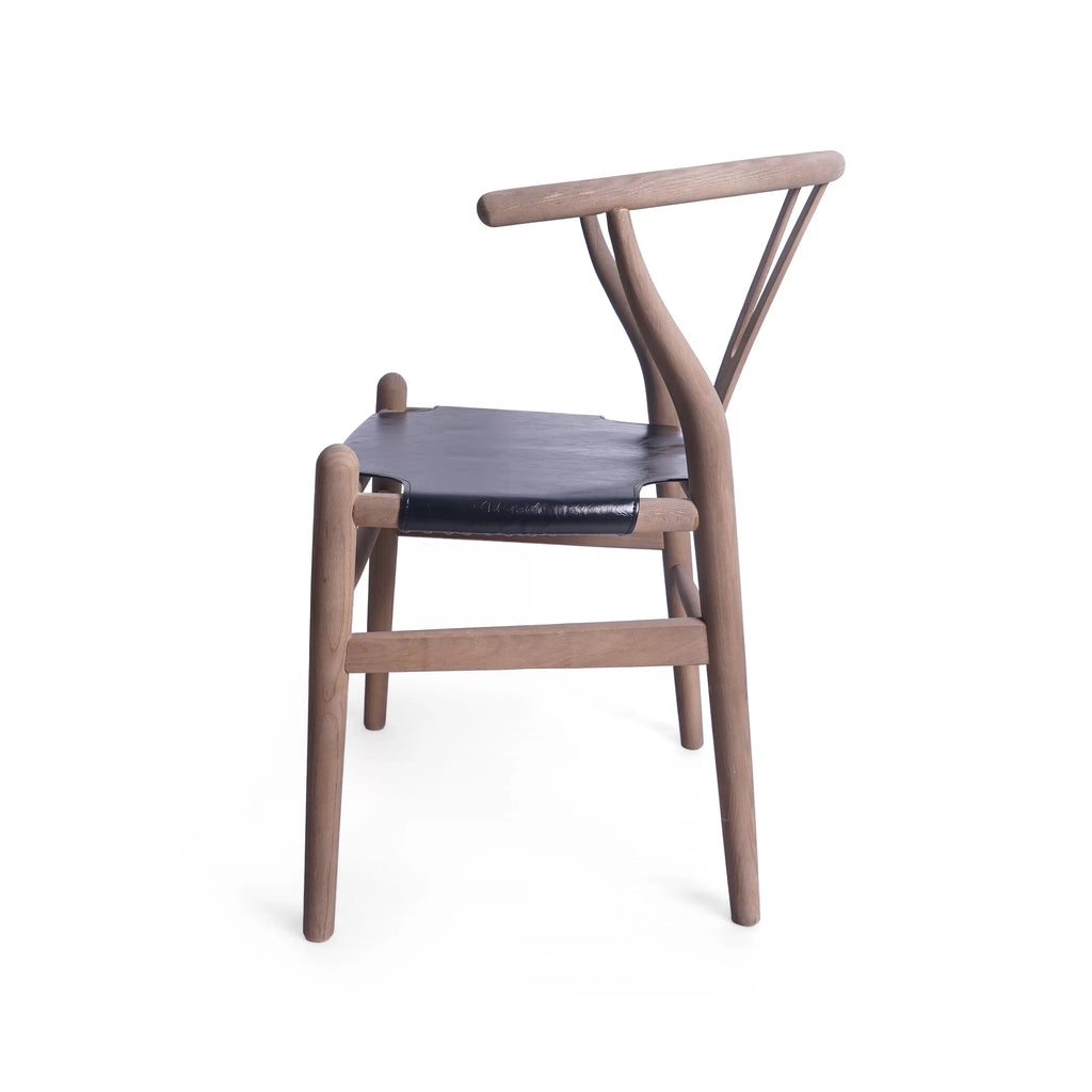 Black Faux Leather and Elm Wood Wishbone Chair S571652