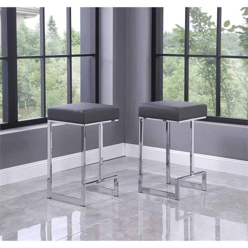 Faux Leather Backless Counter Height Stool in Gray/Silver (Set of 2) Z9056