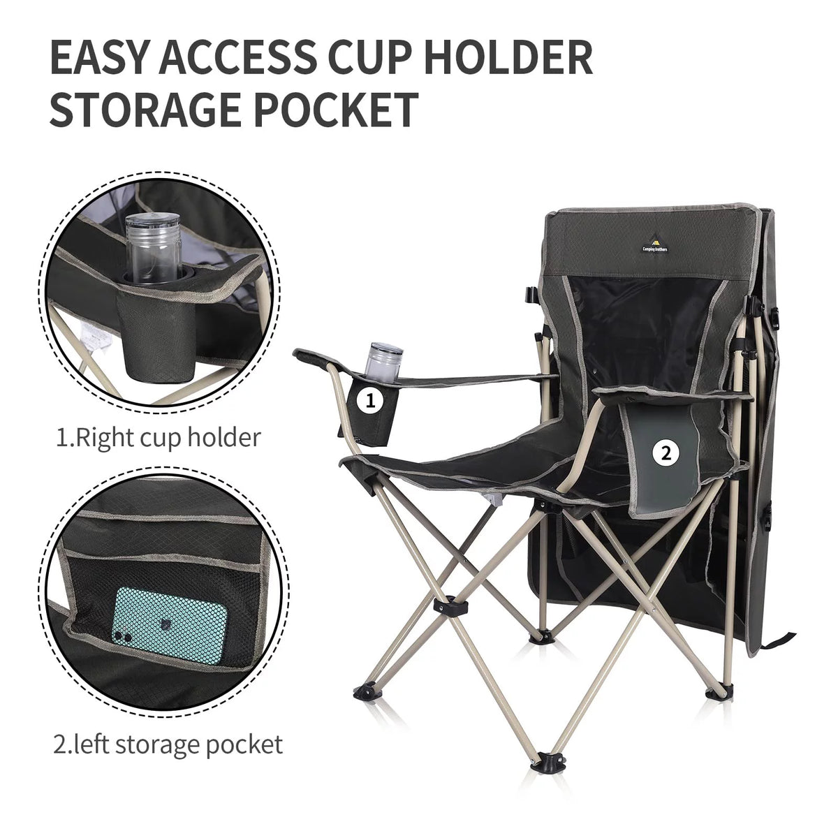 Army Green Folding Camping Chair with Shade Canopy D9127