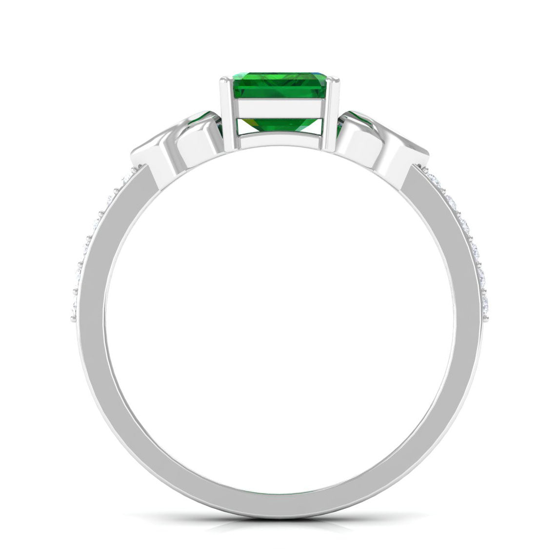 Emerald Solitaire Celtic Ring with Diamond - 6X8 mm, 925 Sterling Silver, US 13.00 P17256