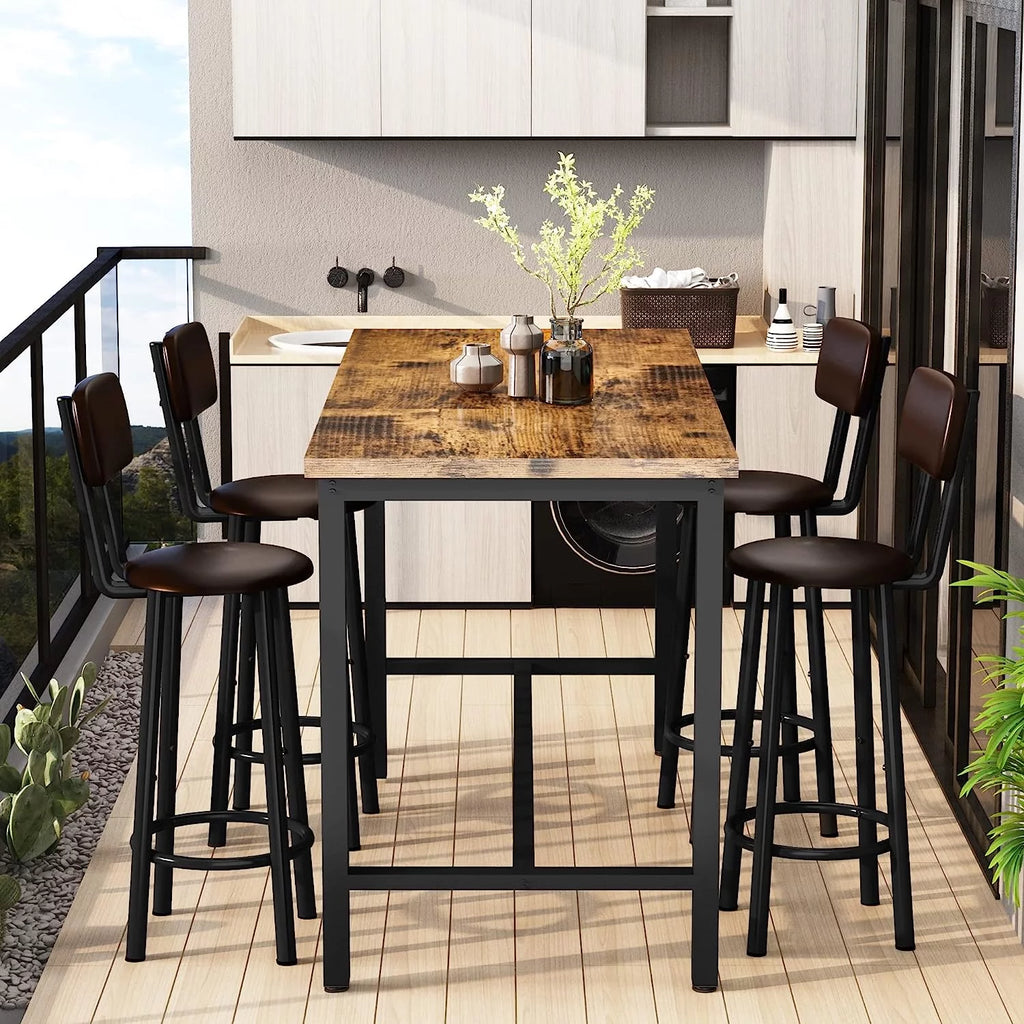 Faux Wooden 5-Piece Table Set with 4 Upholstered Chairs J42347