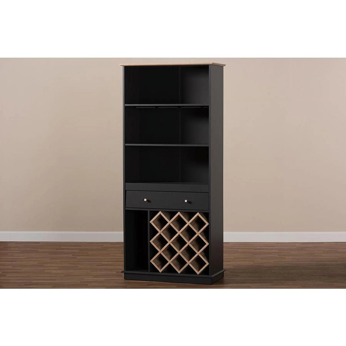 Dark Grey Oak Finished Wood Wine Cabinet K6102