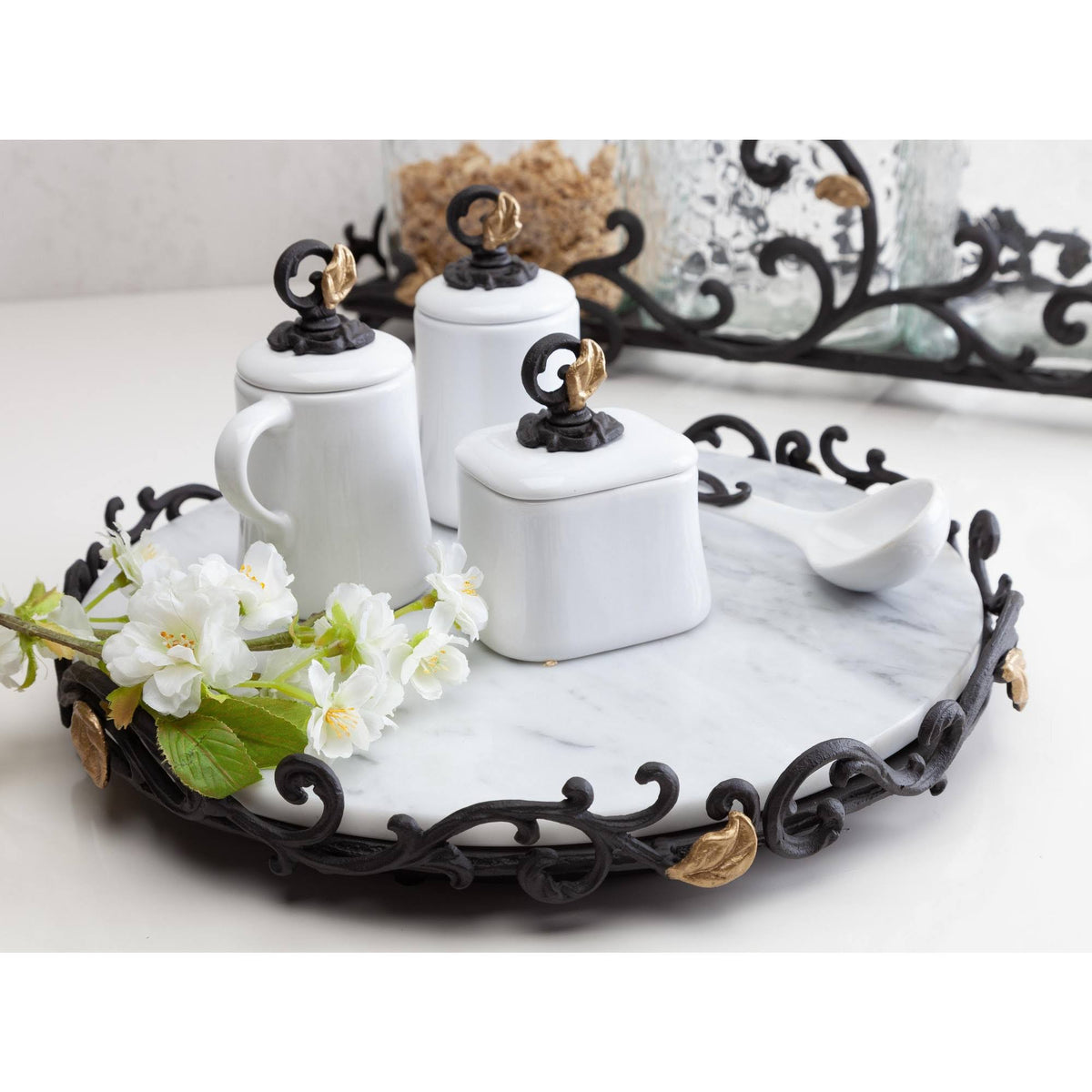 Gold Leaf Marble Lazy Susan with Metal Base G86759