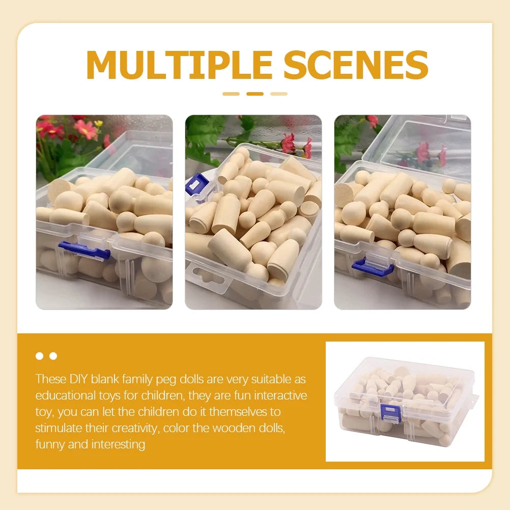 80 Pcs Blank Wooden Peg People Figures N2452