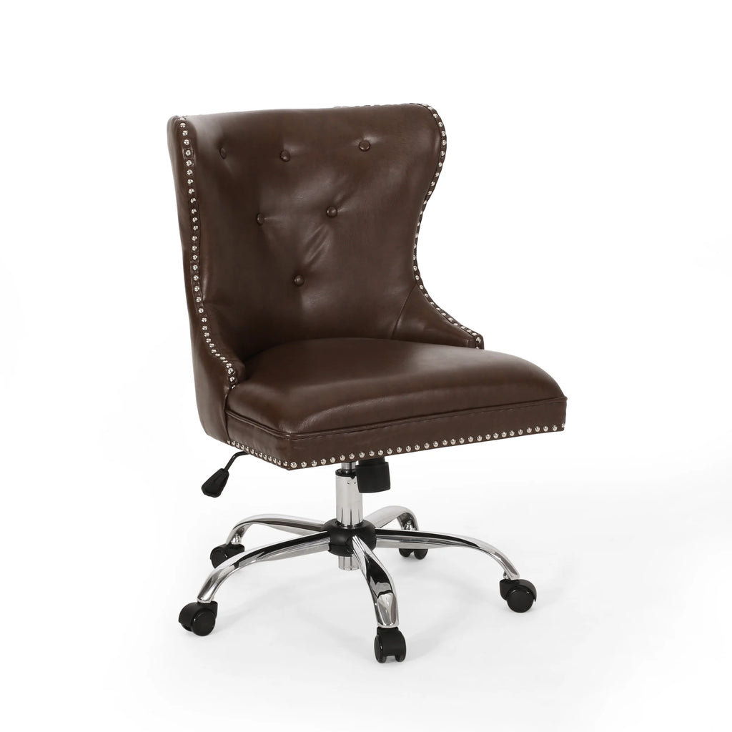 Dark Brown and Chrome Tufted Swivel Office Chair H86329