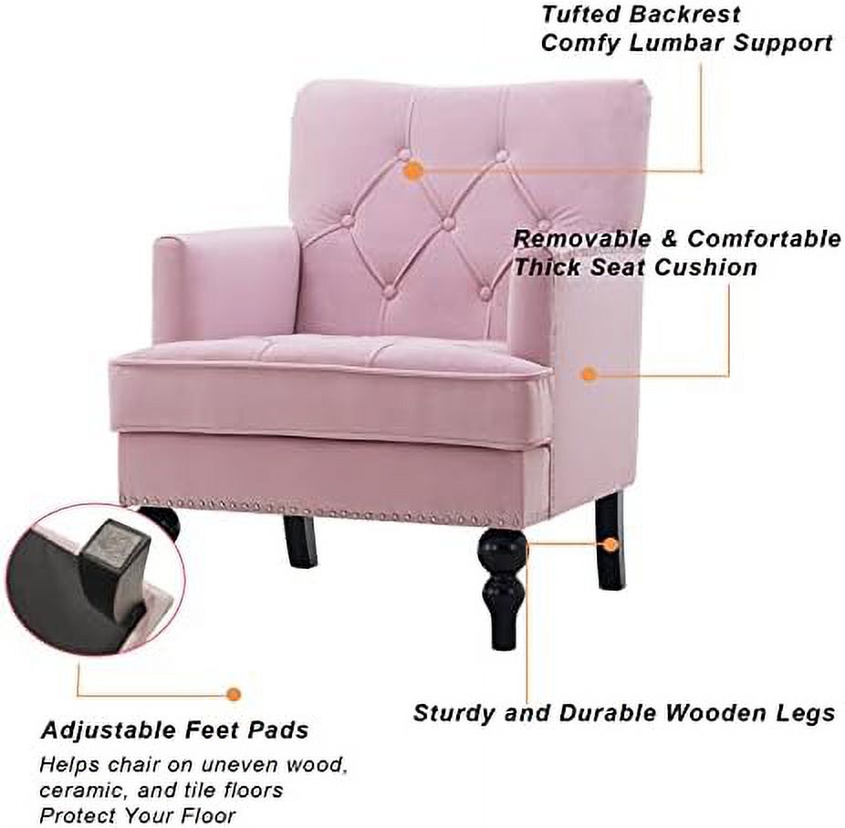 Pink Tufted Velvet Club Chair with Wooden Legs D823590