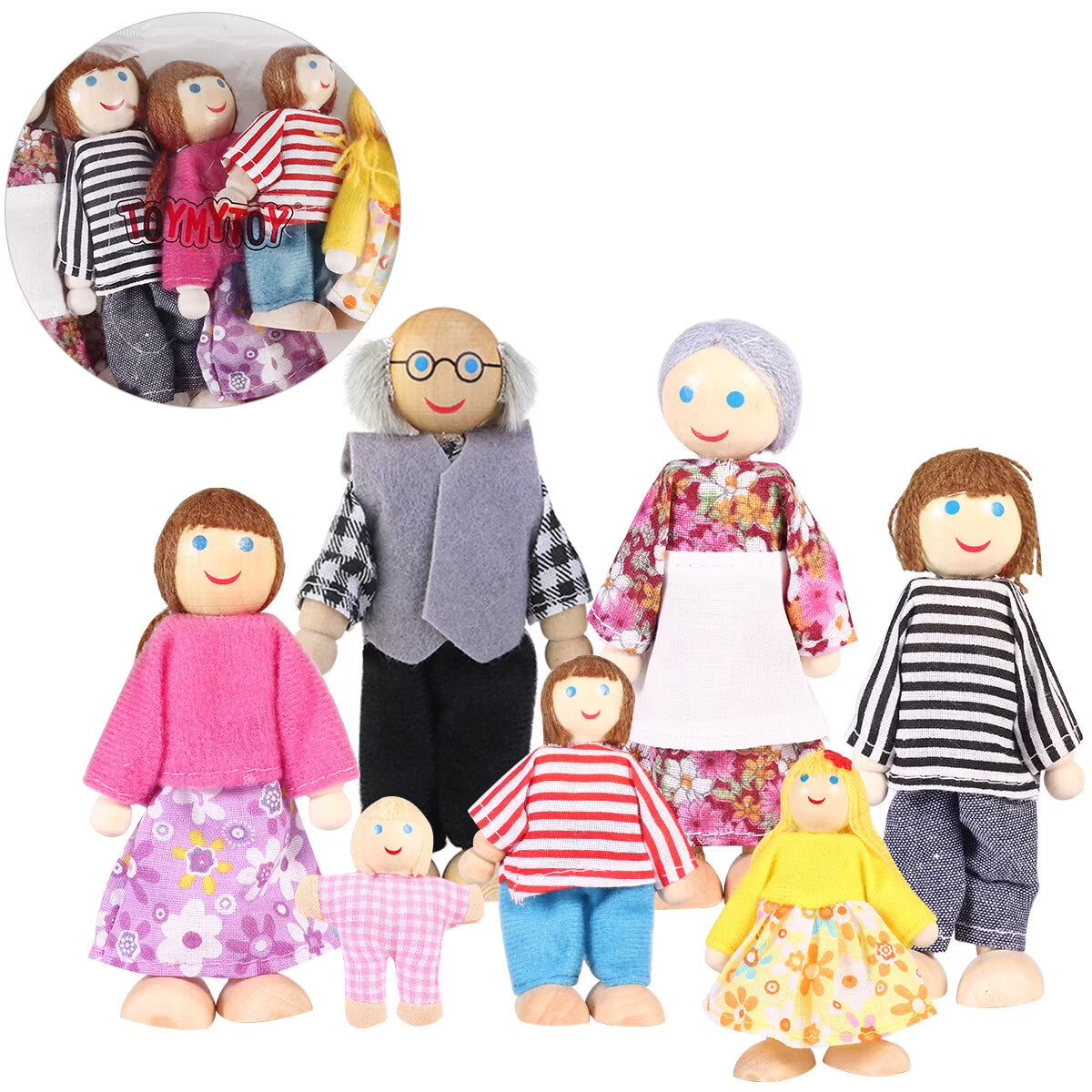 7 Pieces Wooden Dollhouse Family Set Mini People Figures M6615
