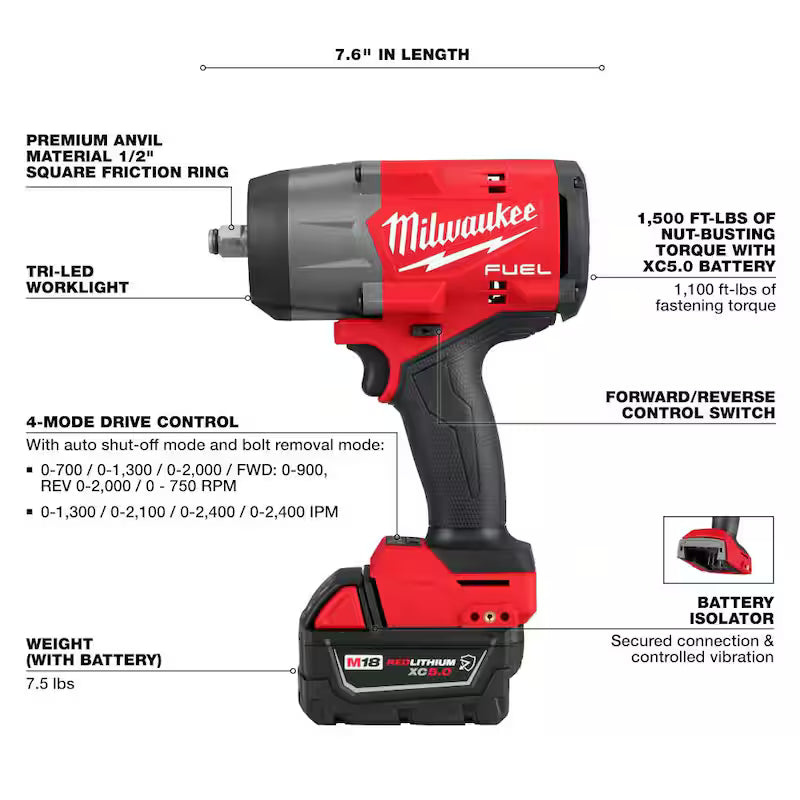 18V Lithium-Ion Brushless Cordless 1/2 in. Impact Wrench Kit C95070