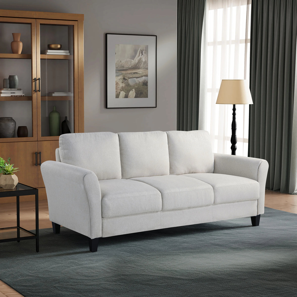 Oyster Fabric Sofa with Rolled Arms E400227