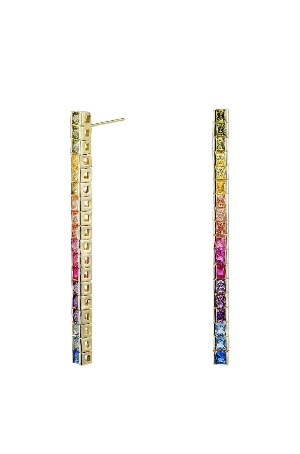 18K Gold Plated Multi Colored Princess Cut CZ Dangling Drop Earrings B468107