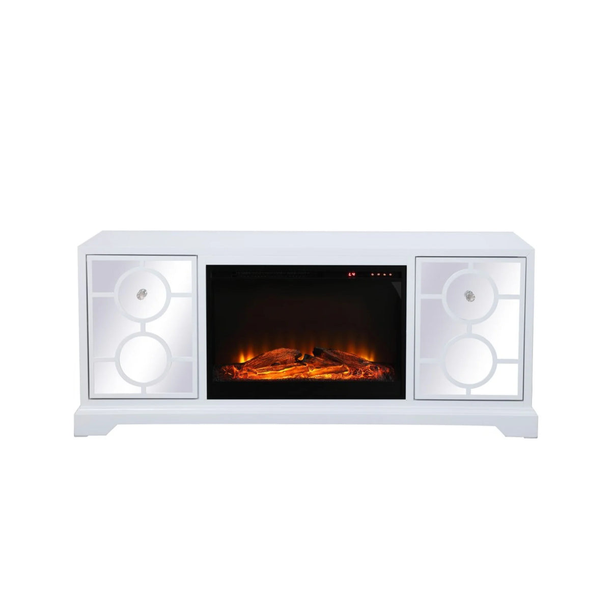 White Mirrored TV Stand with Wood Fireplace Insert W34736