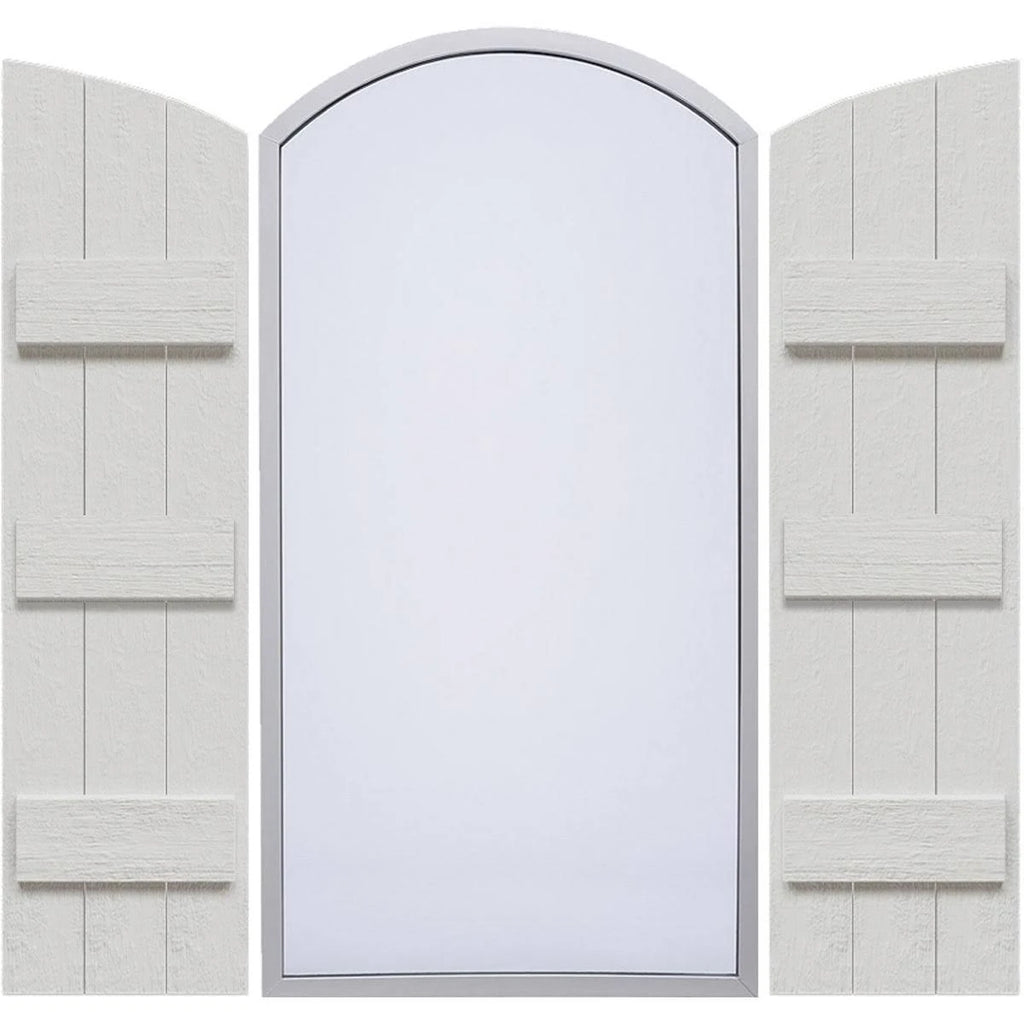 Rustic Faux Wood Shutters with Elliptical Arch Top E13048