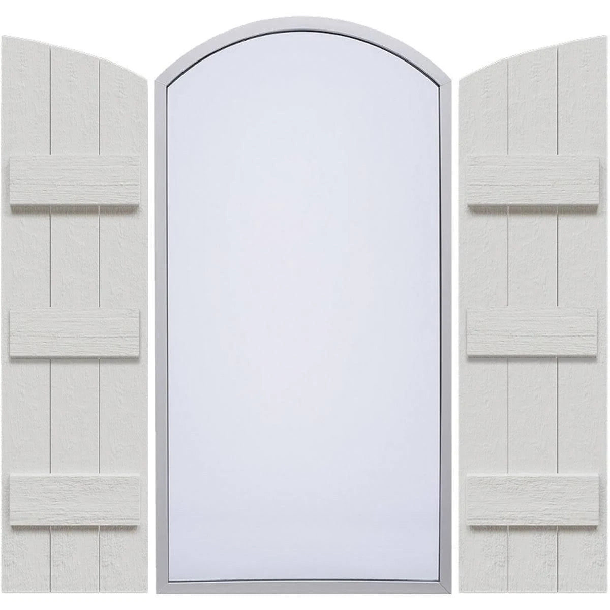 Rustic Faux Wood Shutters with Elliptical Arch Top E13048