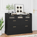White 7 Drawer Glass Panel Wood Dresser Y46708