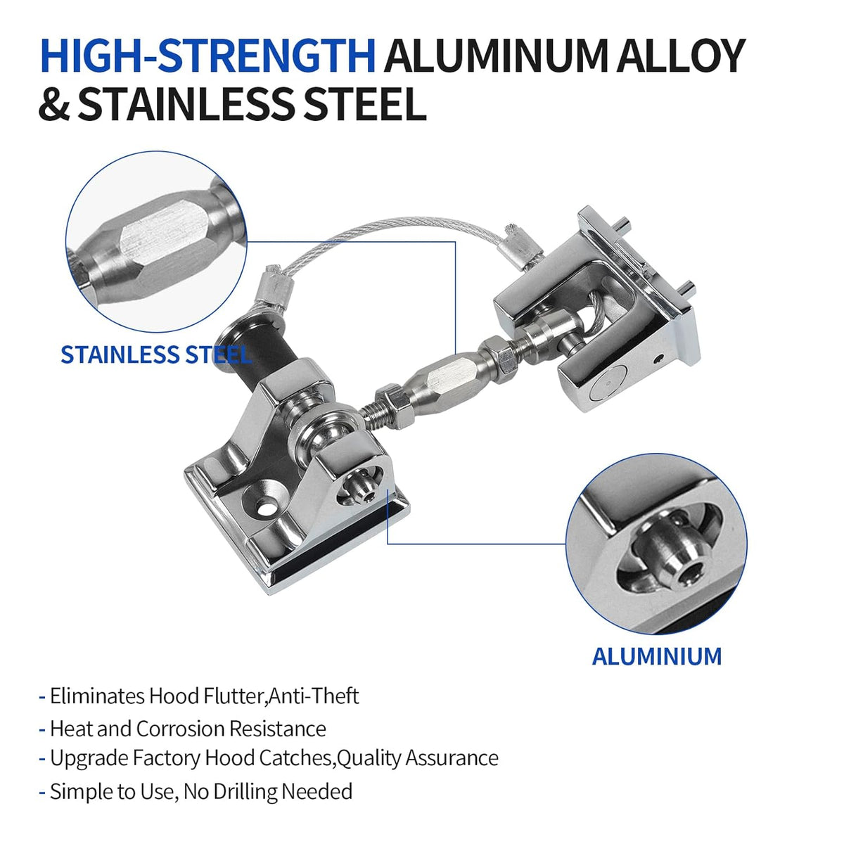 Hood Latches for Jeep Wrangler JL JT, Aluminum Alloy, Chrome, Pack of 2 Z1057